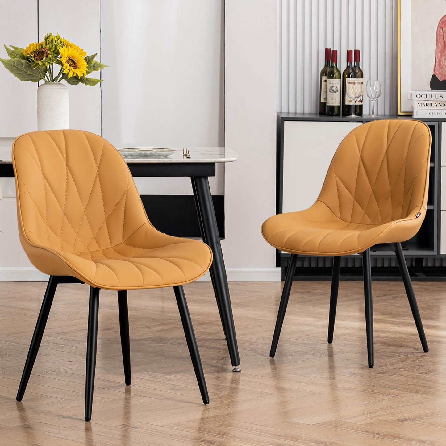 2 Modern White Dining Chairs