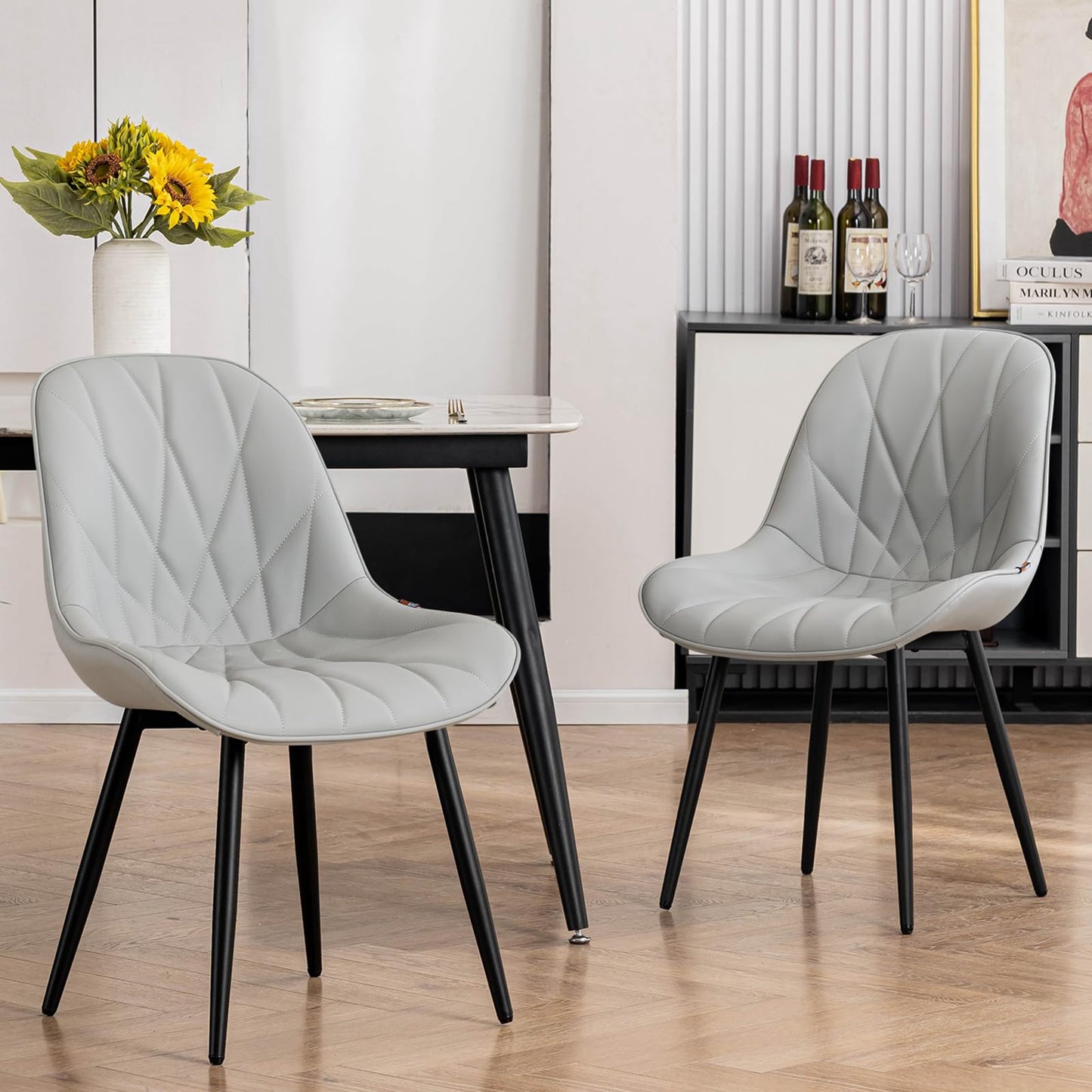 2 Modern White Dining Chairs