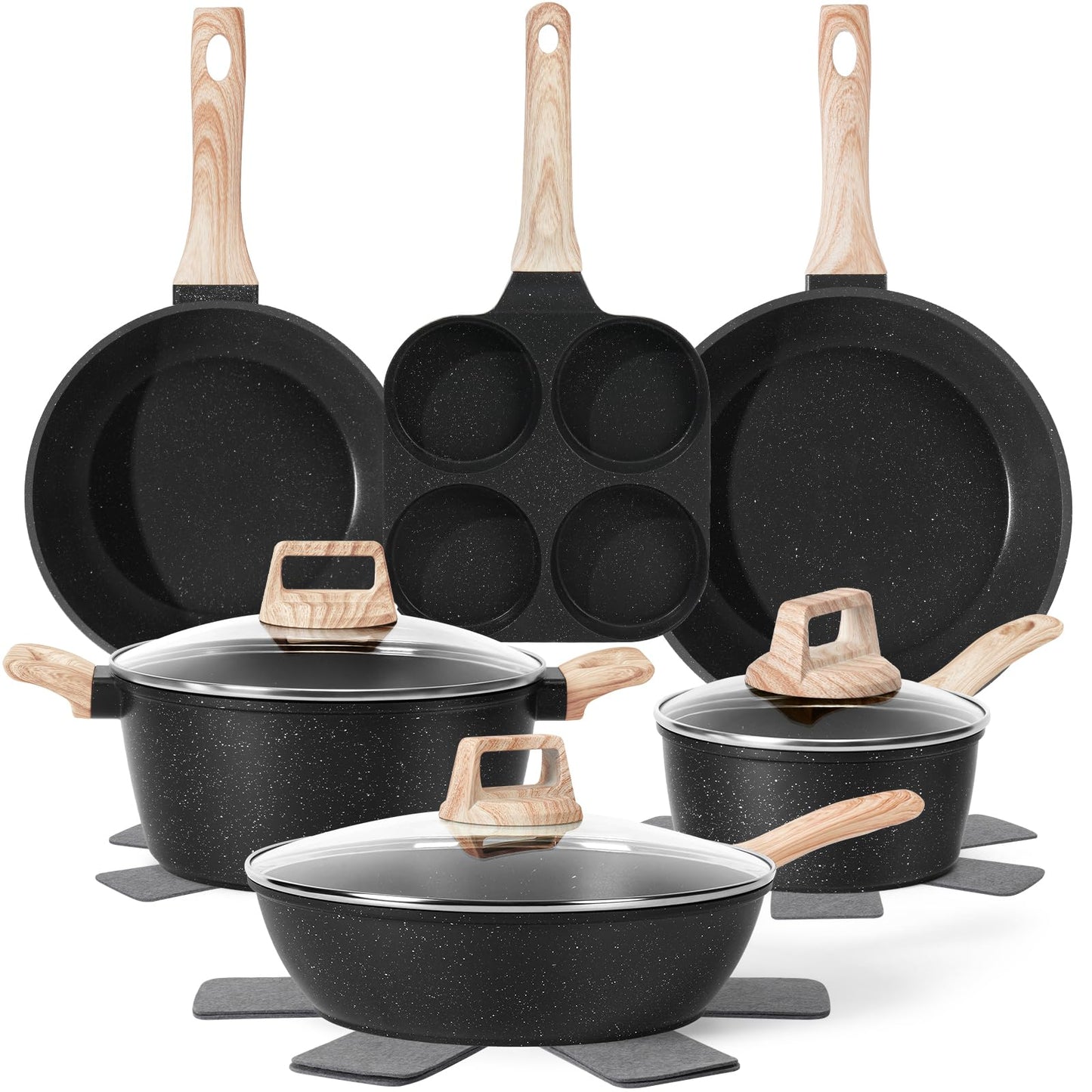 12-Pc Black Granite Cookware Set