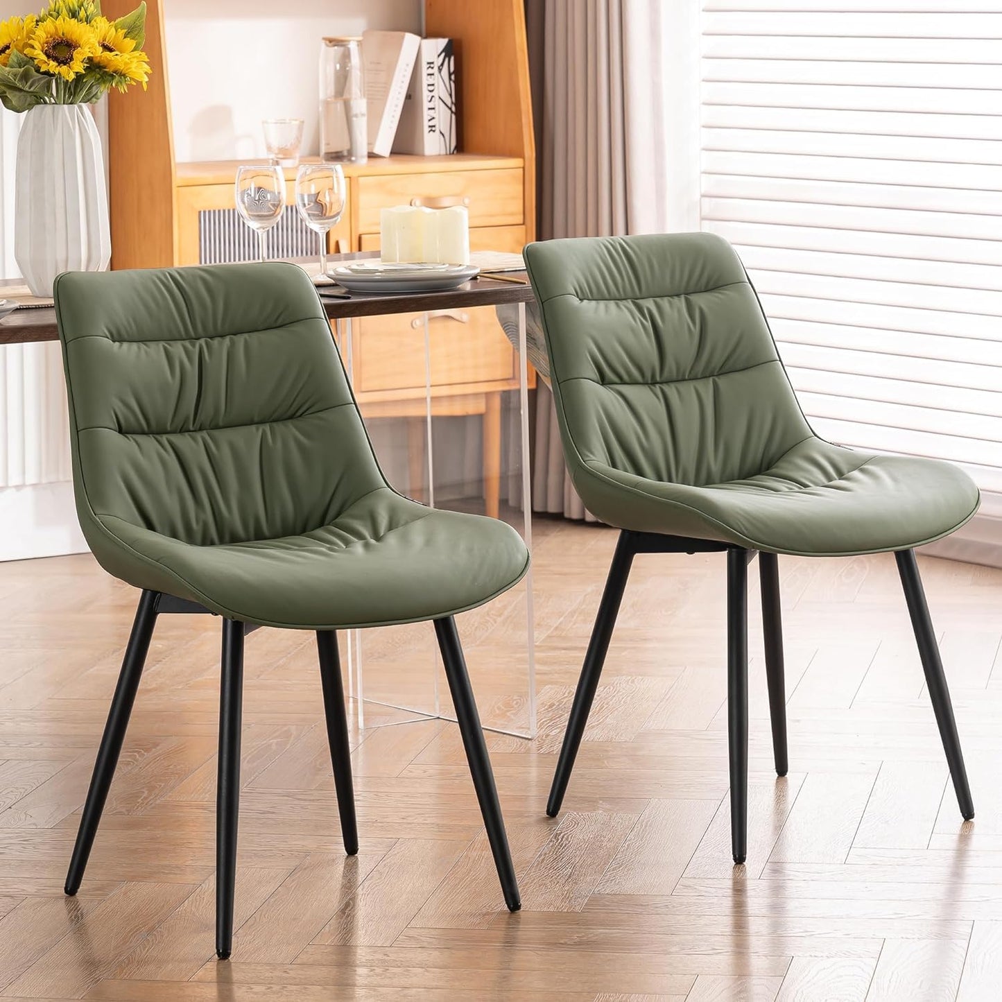 2 Modern PU Dining Chairs – Black
