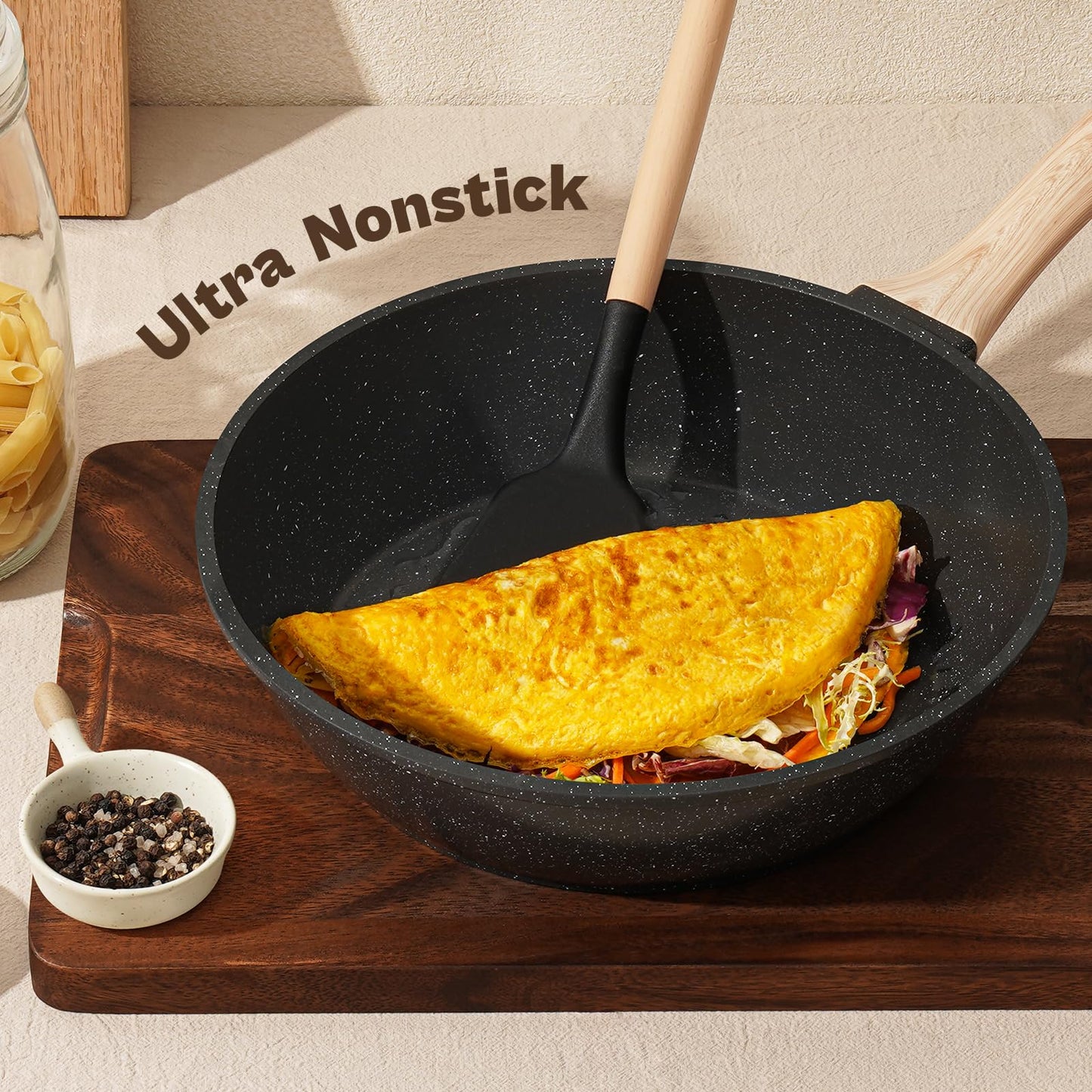12-Pc Black Granite Cookware Set