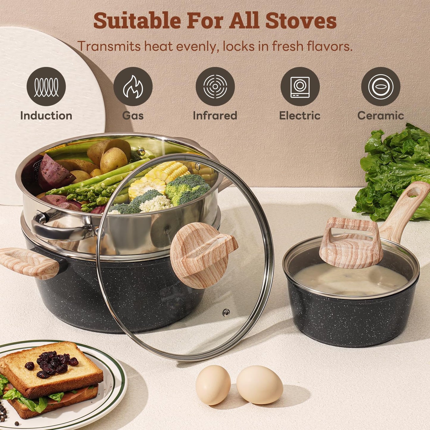12-Pc Black Granite Cookware Set