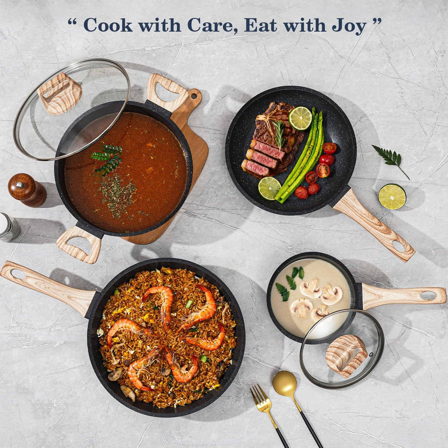 12-Pc Black Granite Cookware Set
