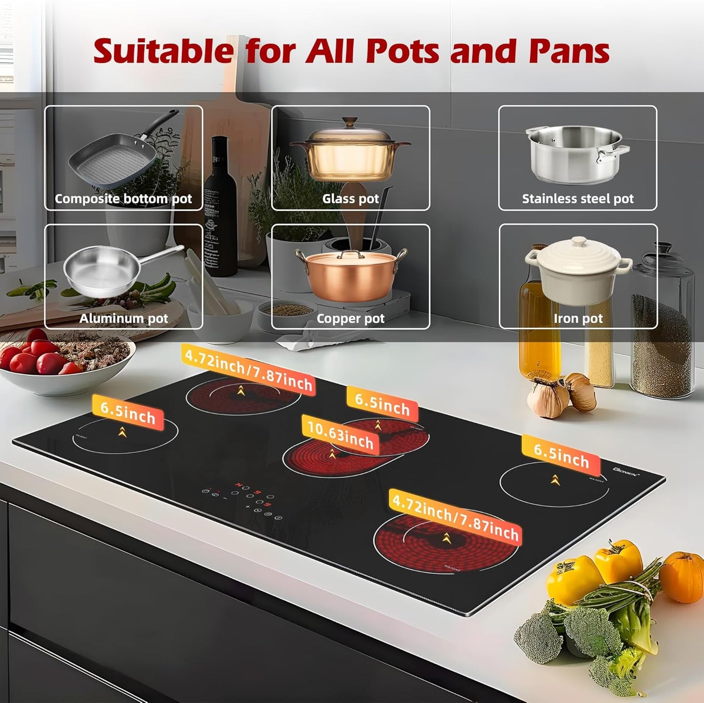 36" Electric 5-Burner Cooktop