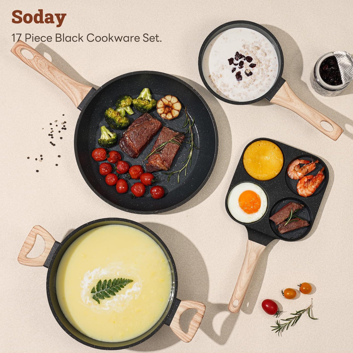 12-Pc Black Granite Cookware Set