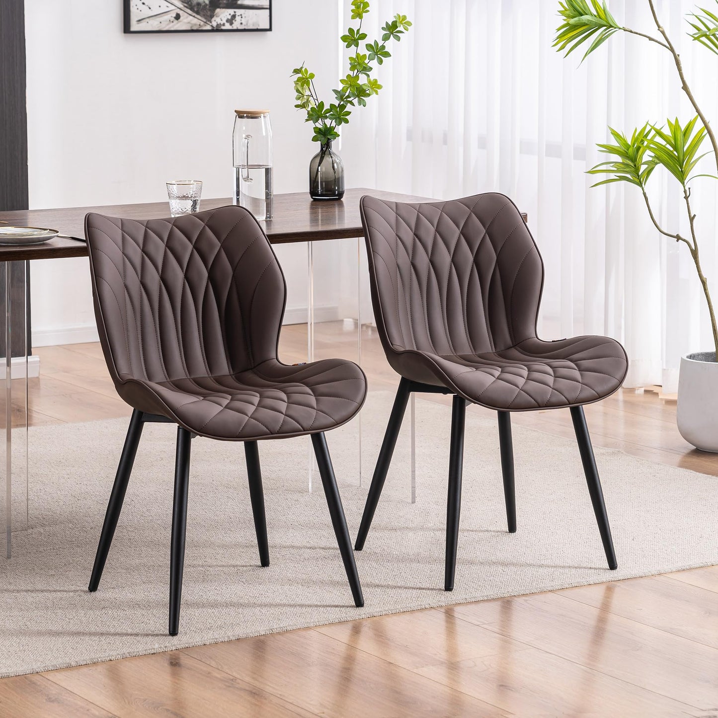 2 Modern Khaki Dining Chairs