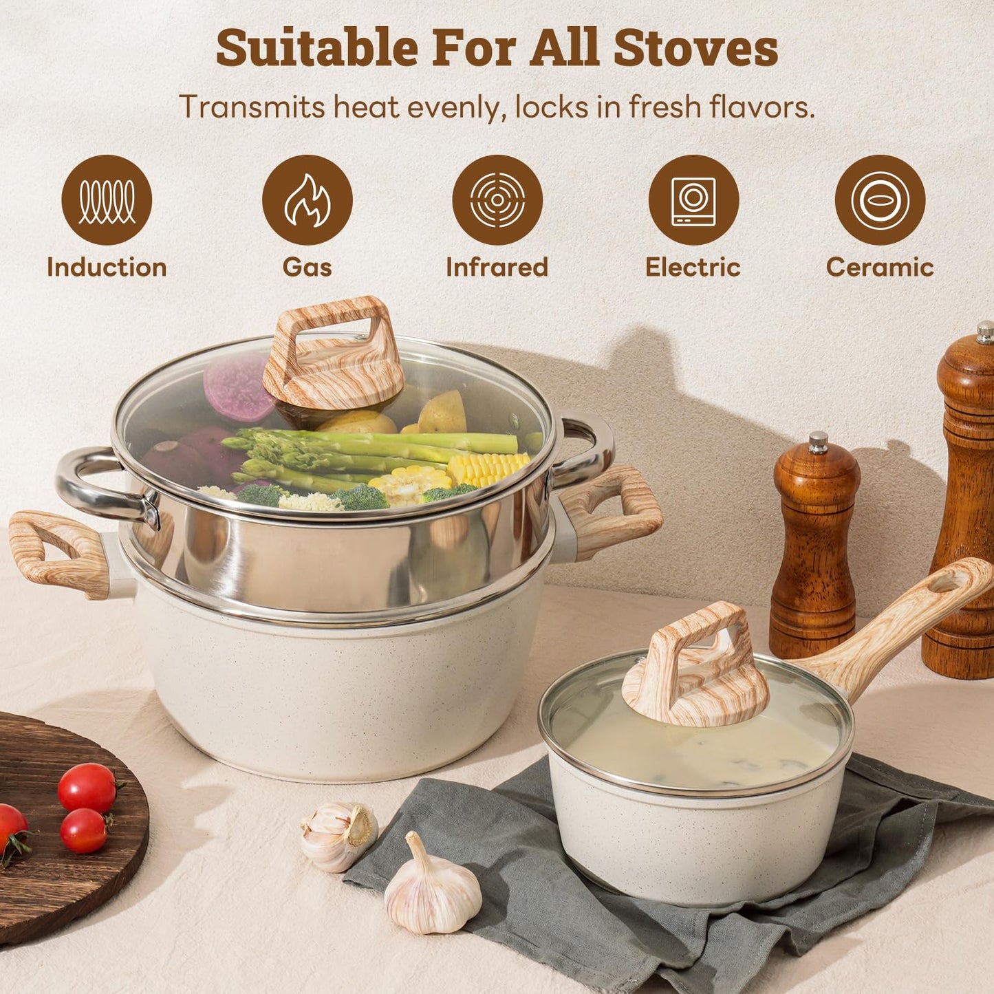 12-Pc Black Granite Cookware Set