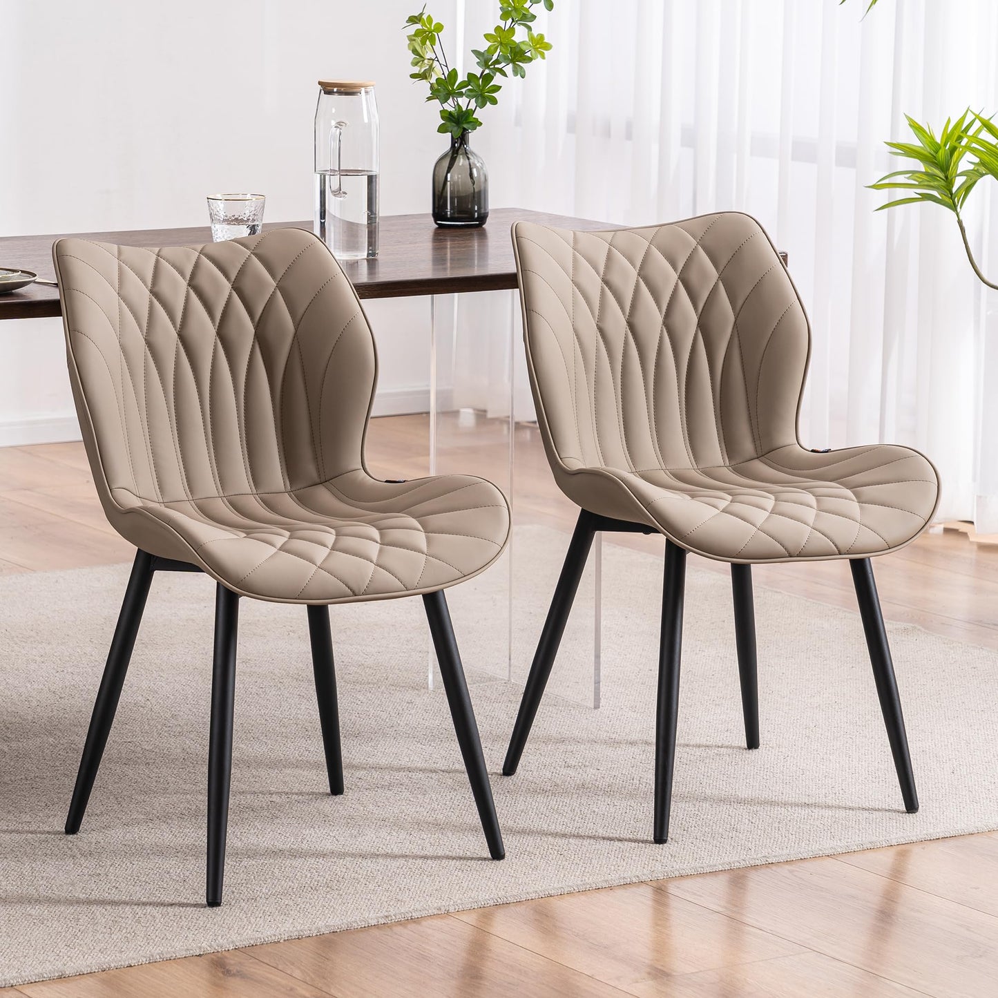 2 Modern Khaki Dining Chairs