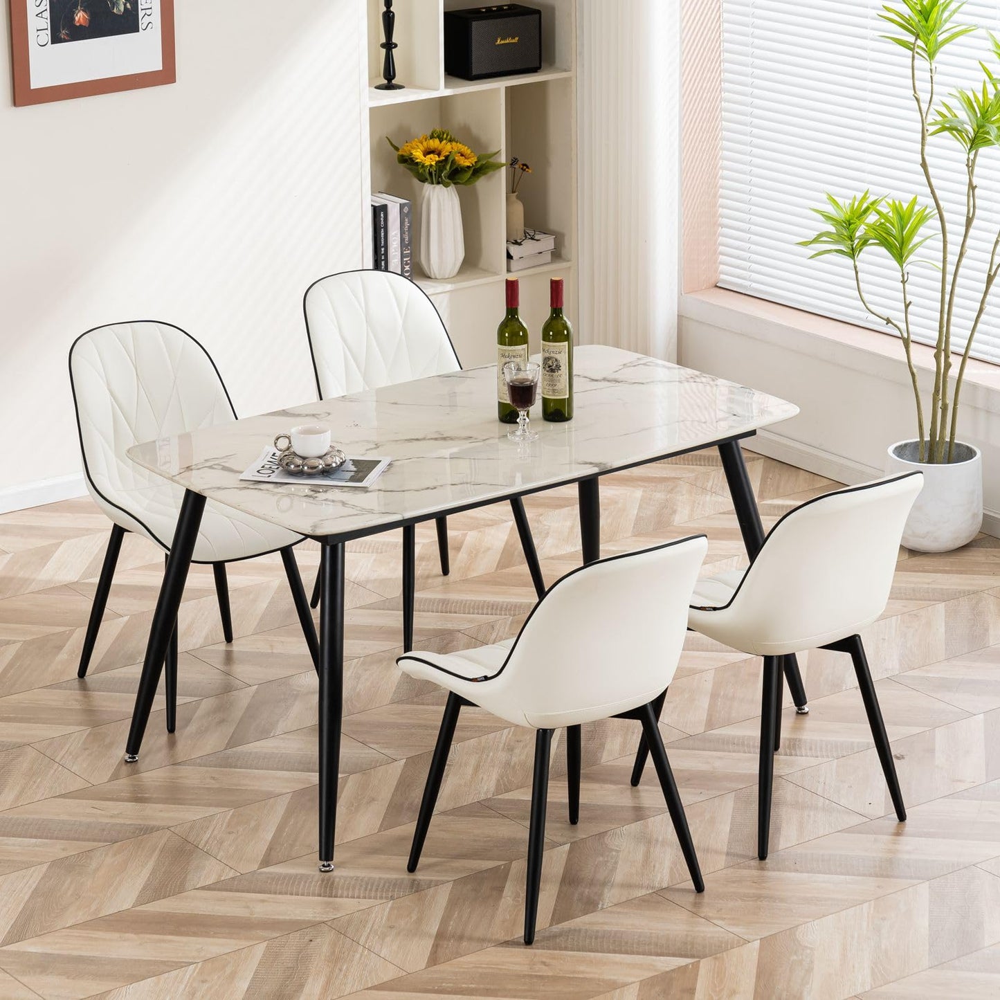 2 Modern White Dining Chairs