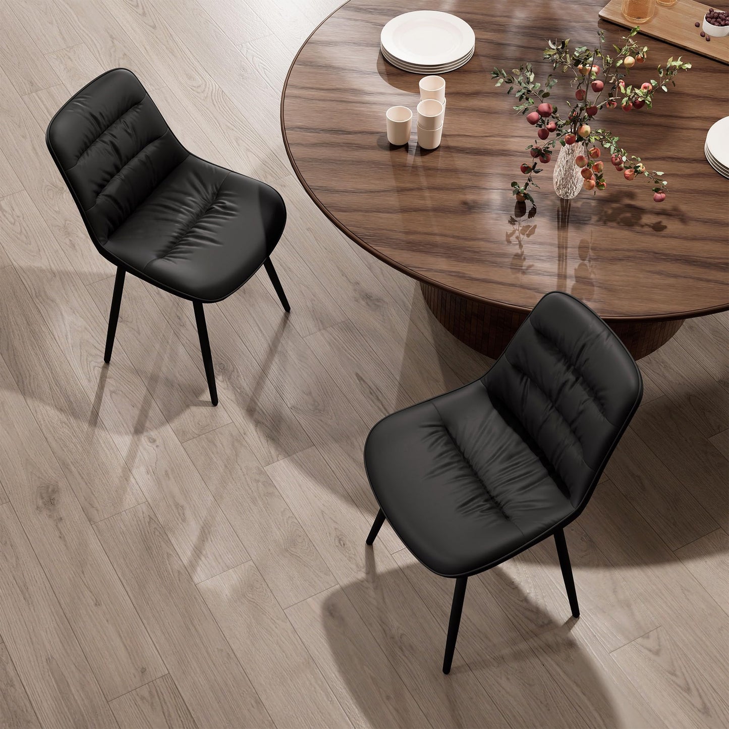 2 Modern PU Dining Chairs – Black