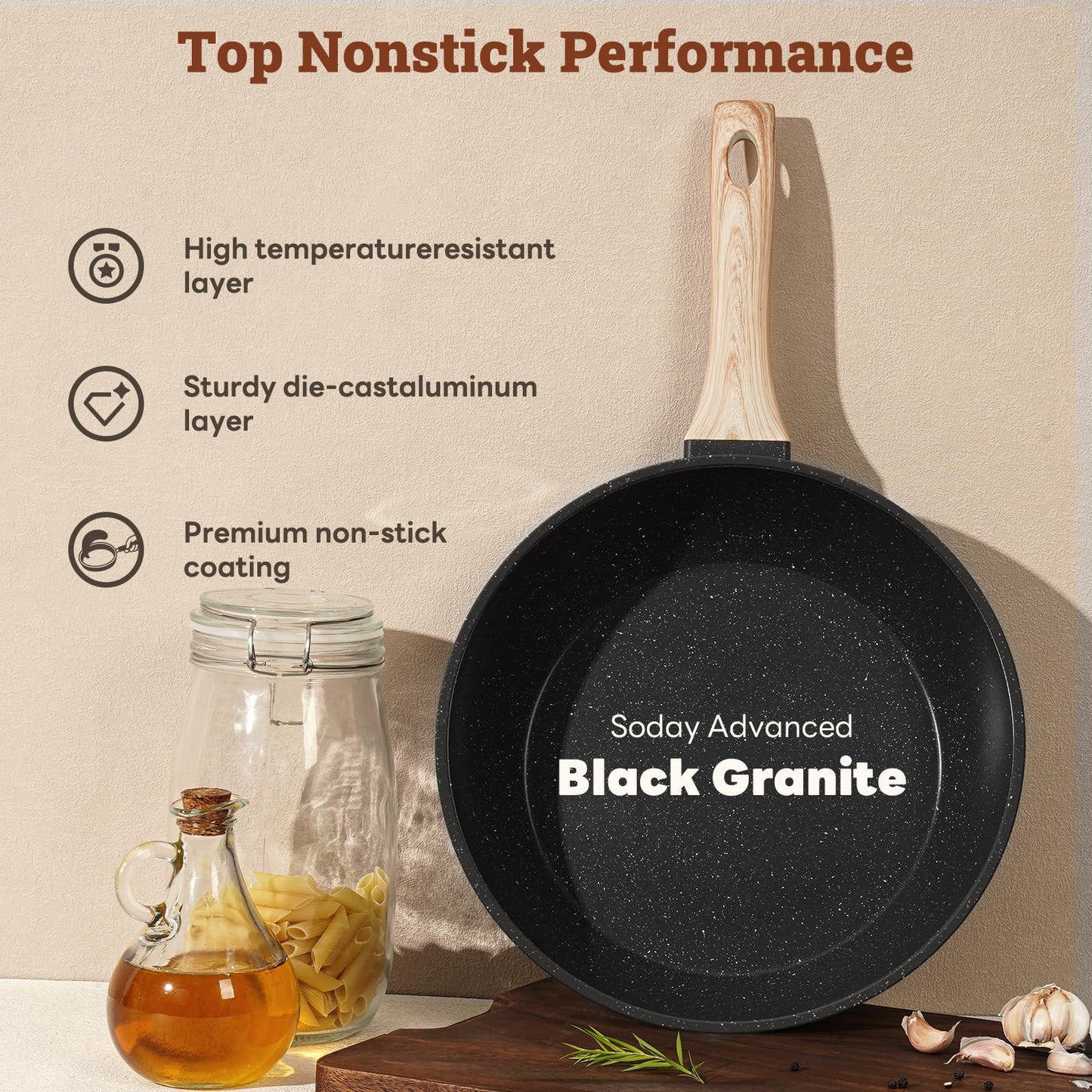12-Pc Black Granite Cookware Set