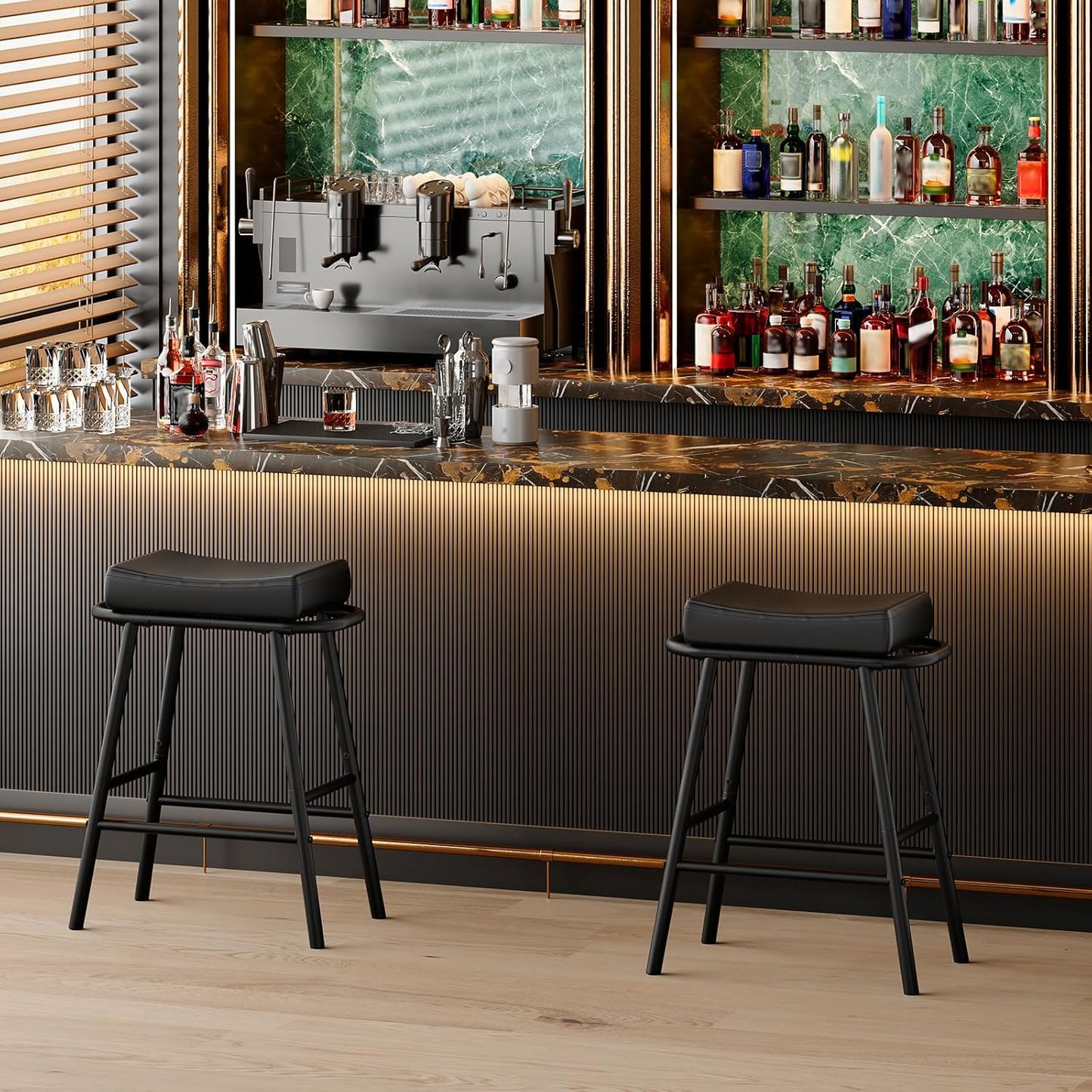 2-Piece 24" PU Bar Stools – Black