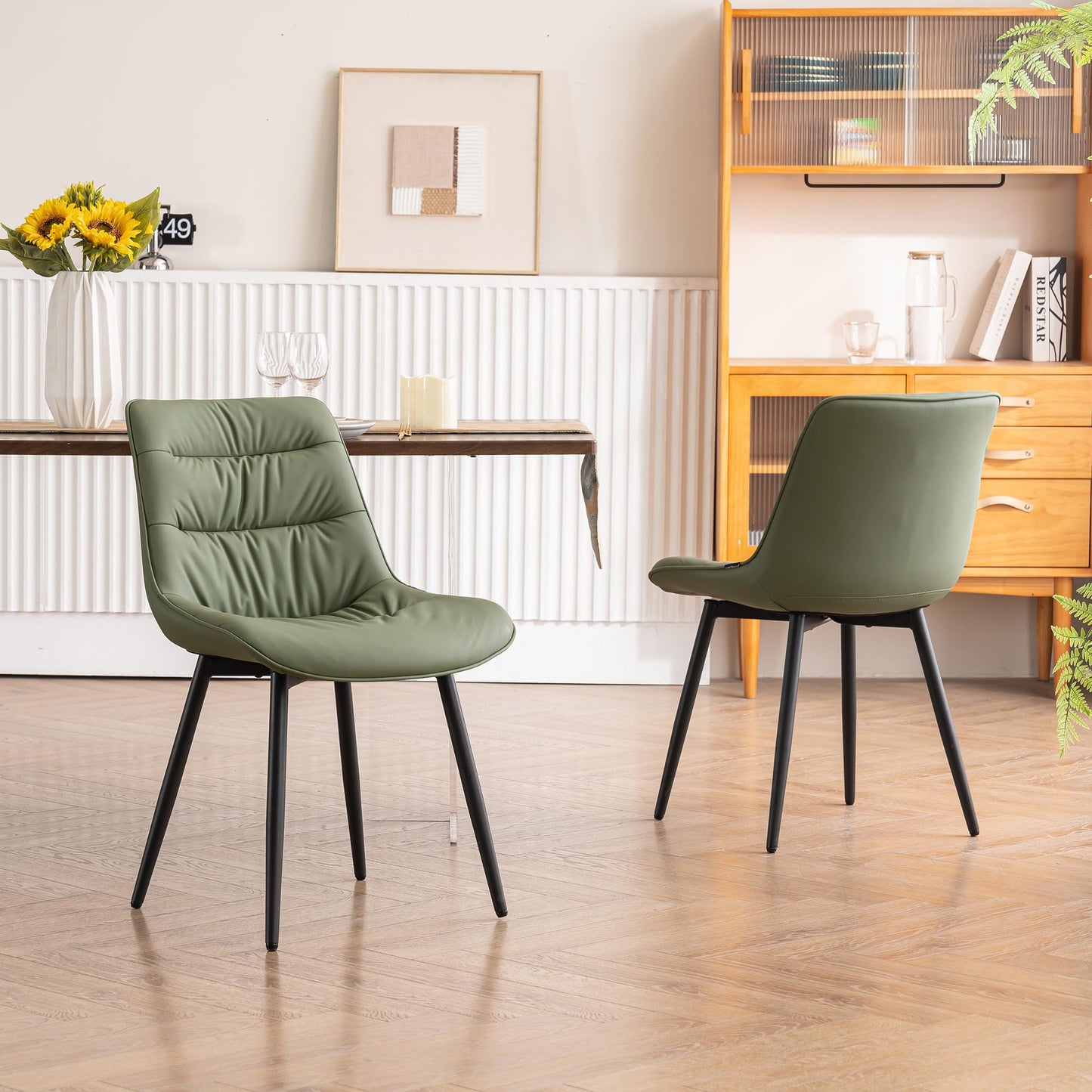 2 Modern PU Dining Chairs – Black