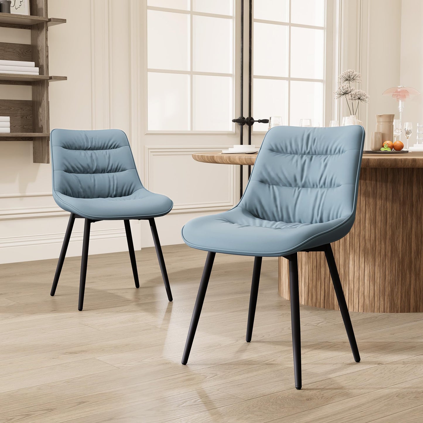2 Modern PU Dining Chairs – Black