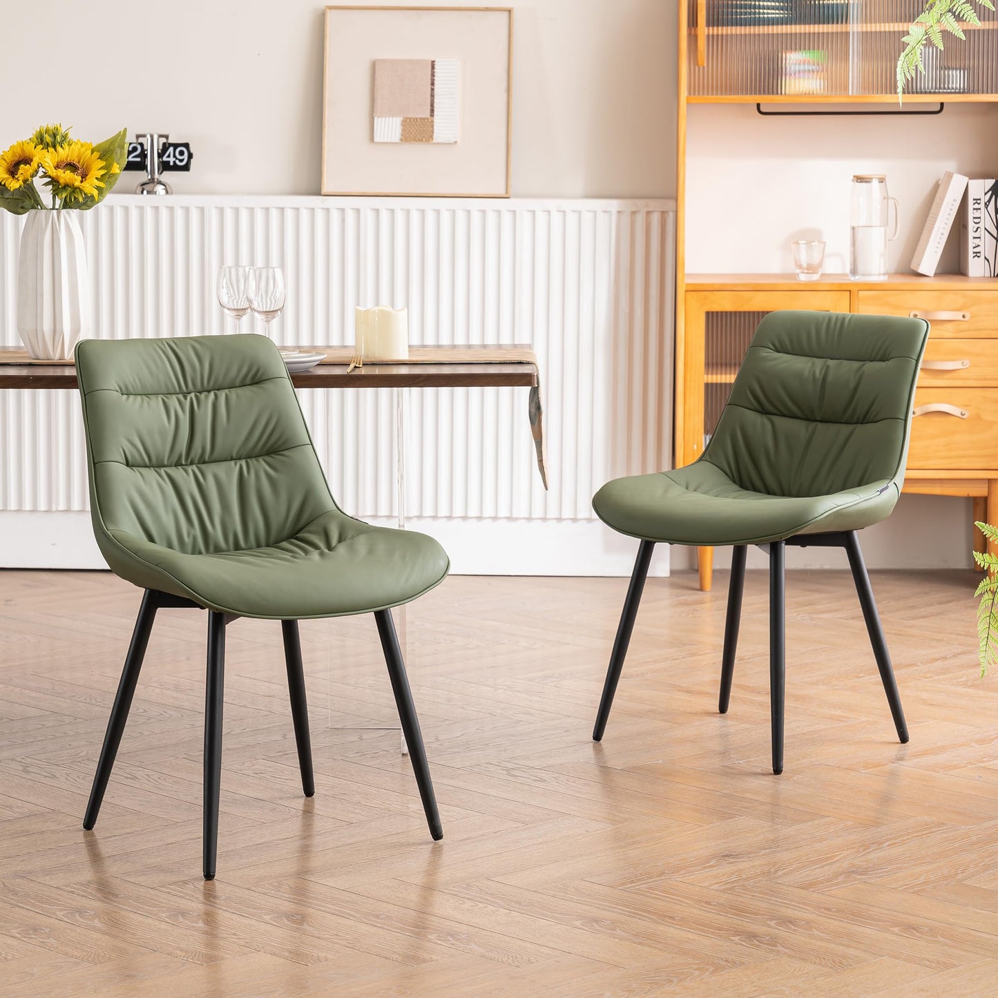 2 Modern PU Dining Chairs – Black