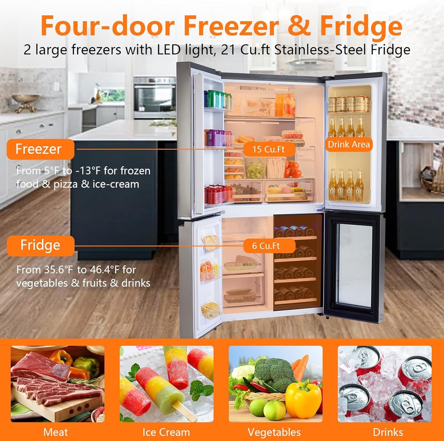 21 Cu.Ft. French Door Fridge – Stainless Steel