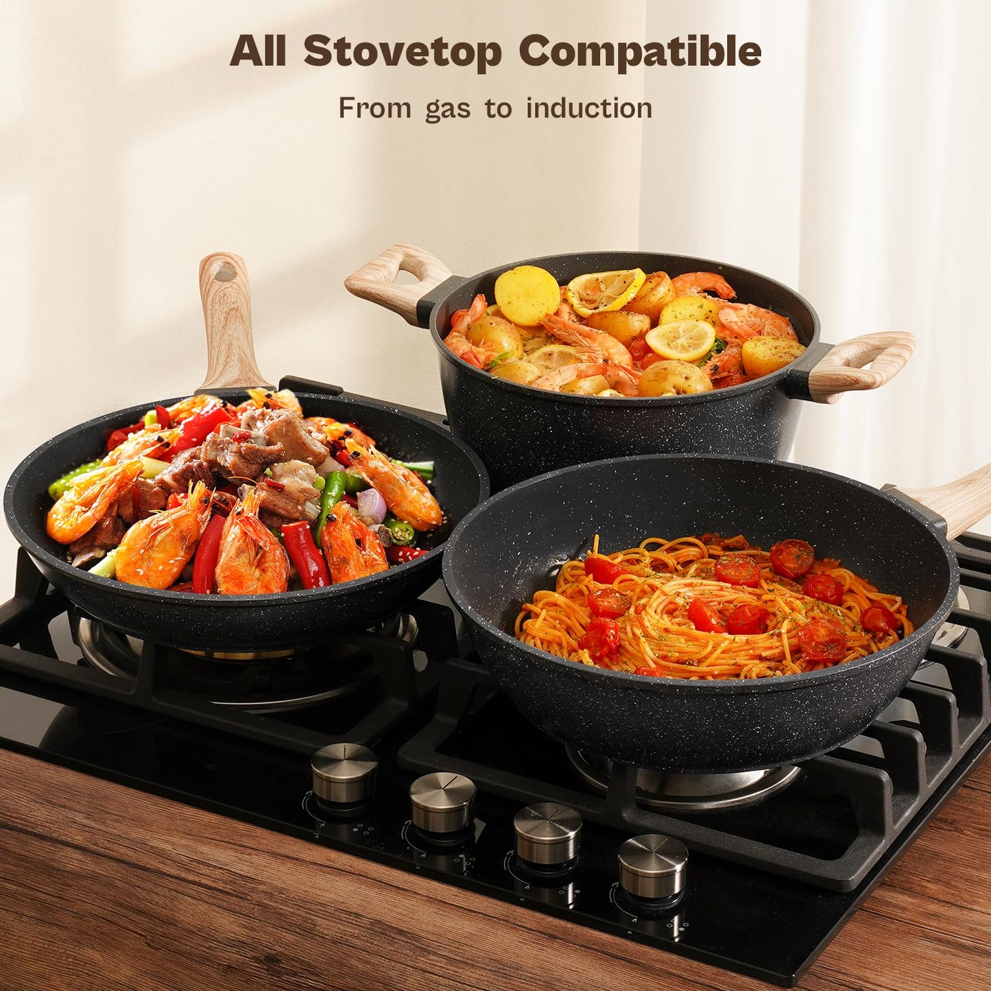 12-Pc Black Granite Cookware Set
