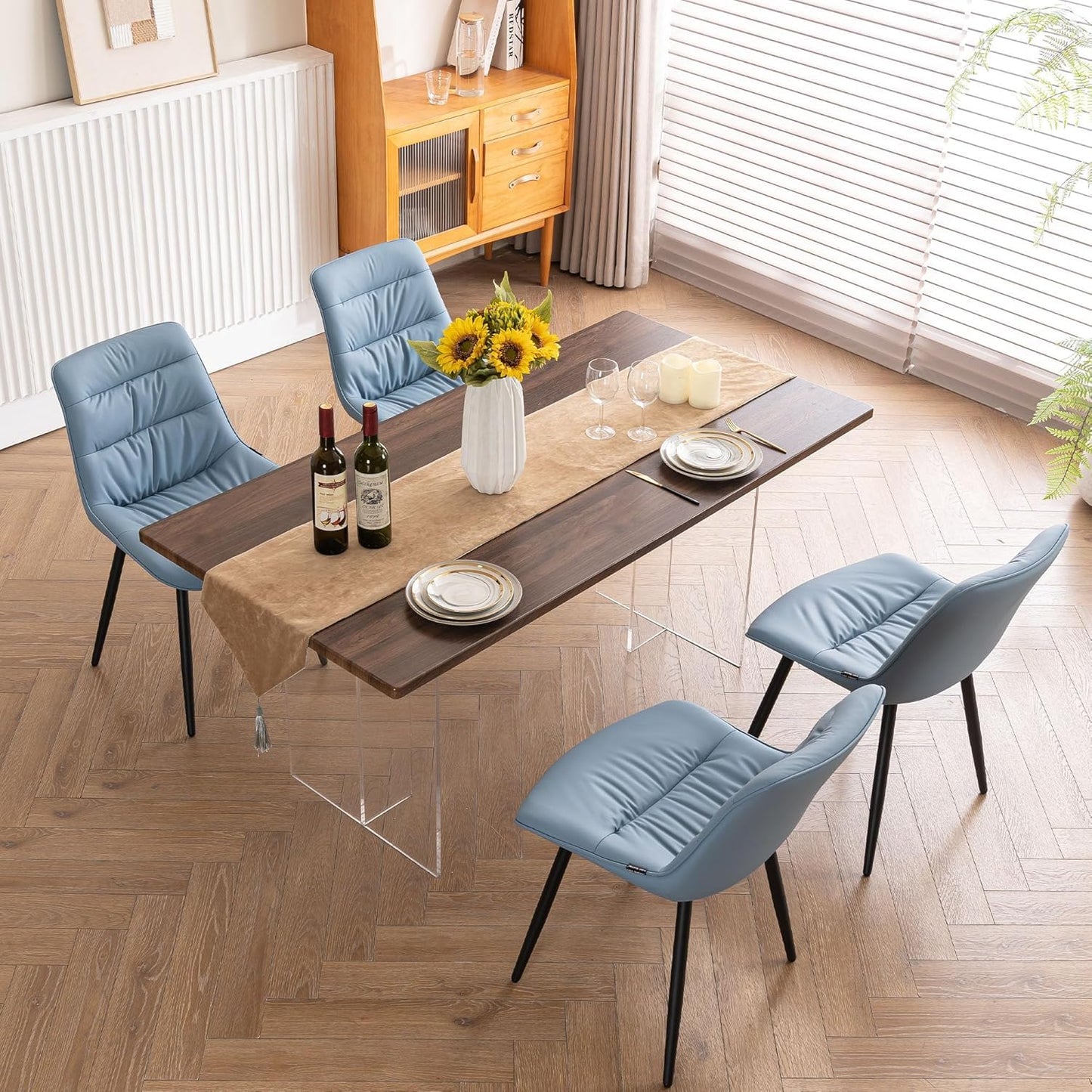 2 Modern PU Dining Chairs – Black