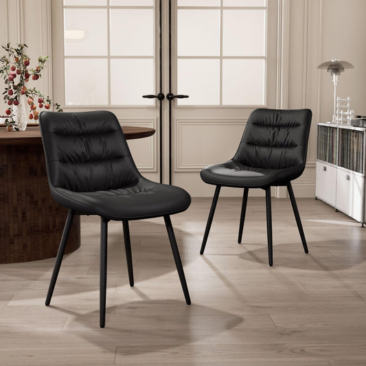 2 Modern PU Dining Chairs – Black