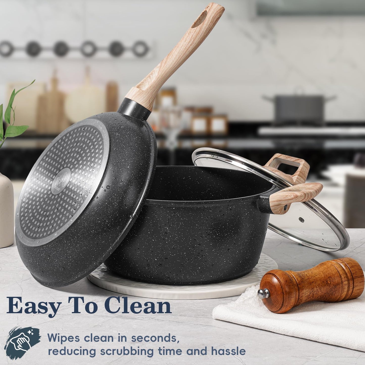 12-Pc Black Granite Cookware Set