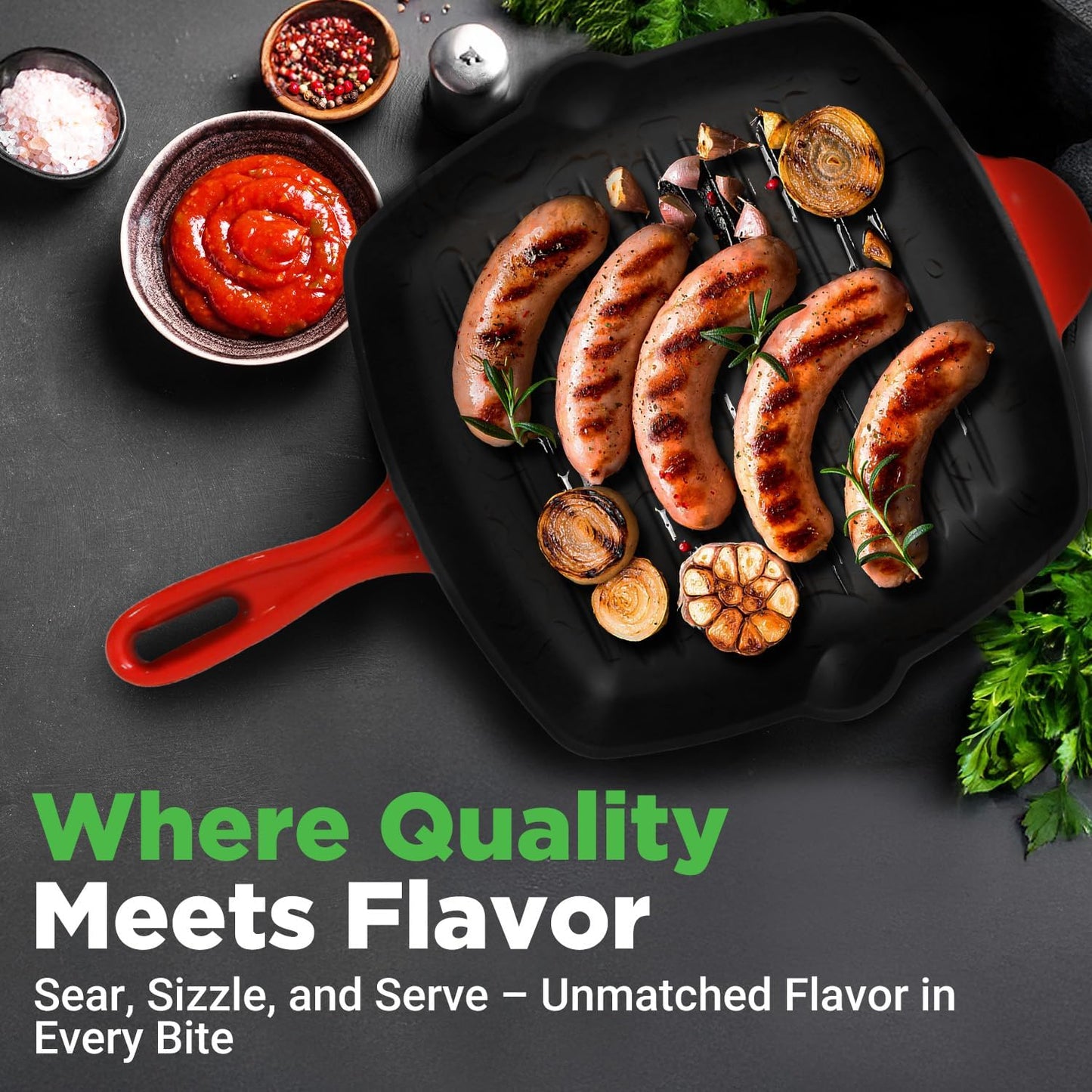 NutriChef 11" Cast Iron Grill Pan