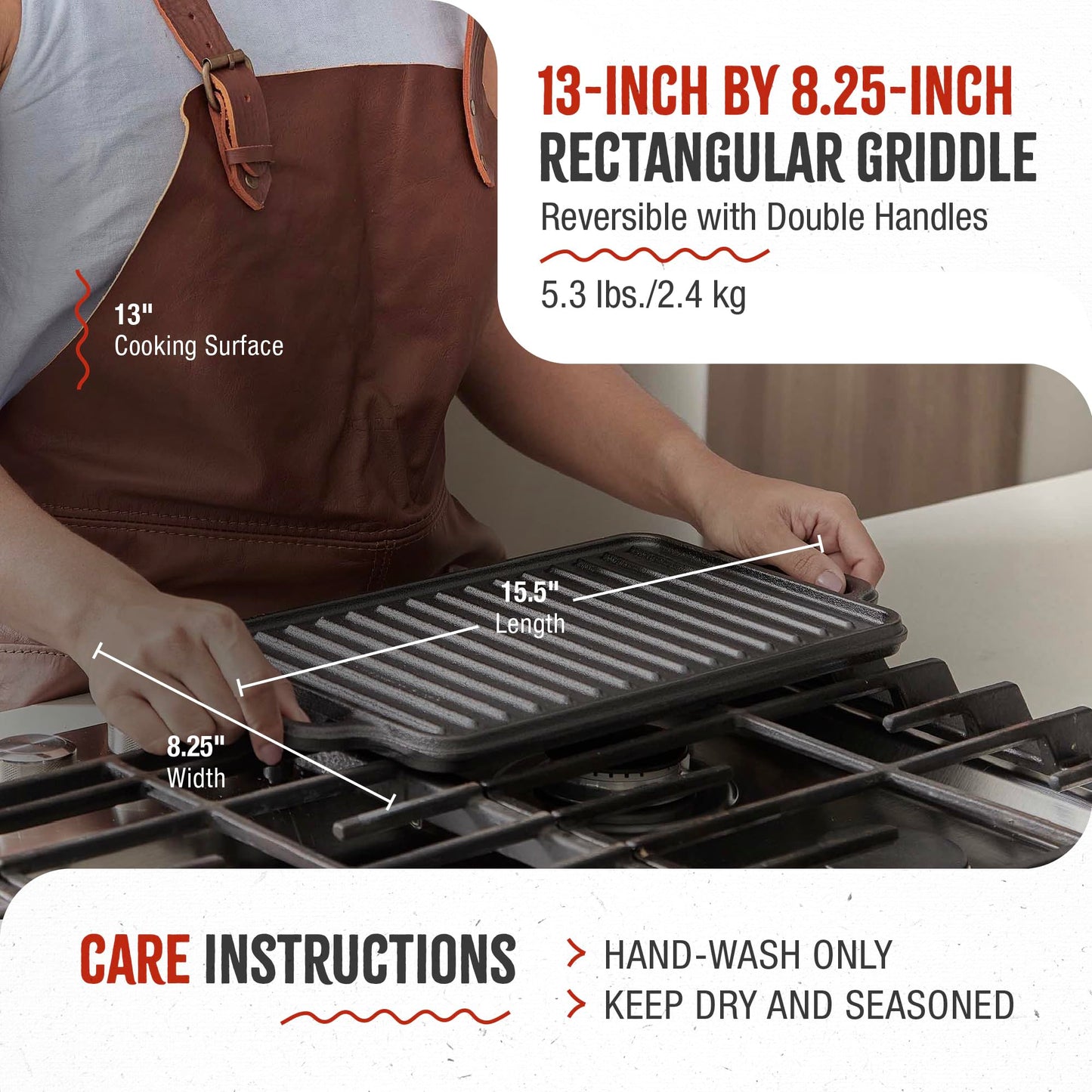 Victoria 13" Rectangular Cast Iron Griddle