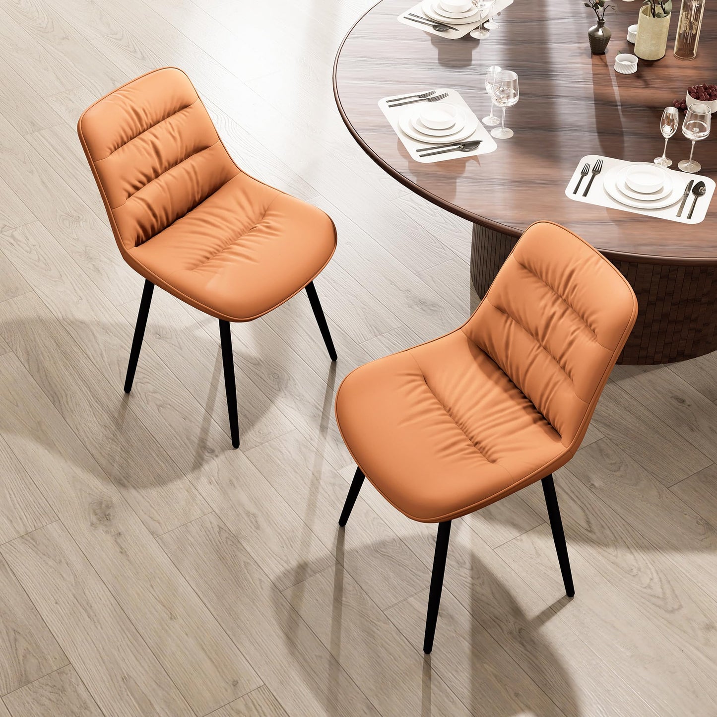 2 Modern PU Dining Chairs – Black