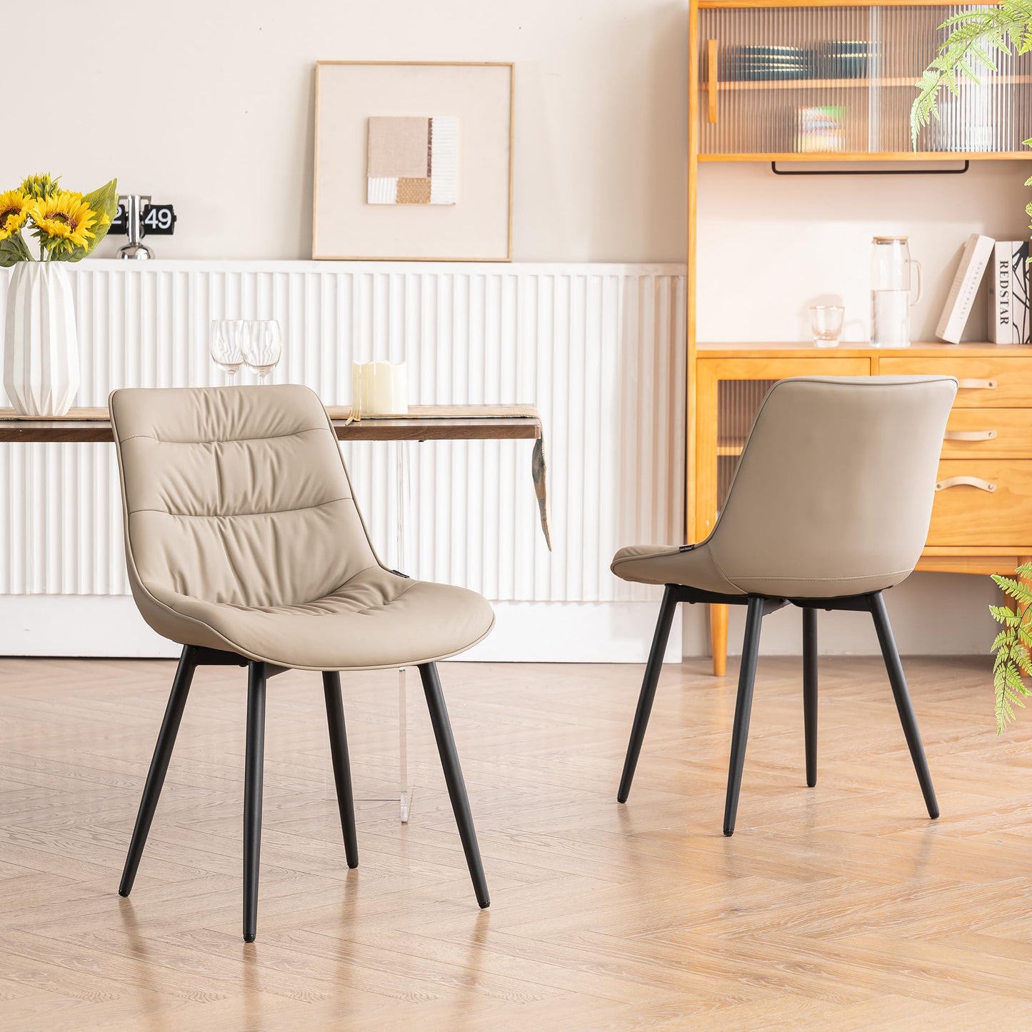 2 Modern PU Dining Chairs – Black