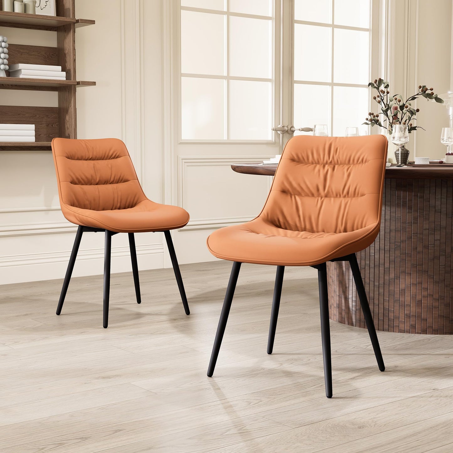 2 Modern PU Dining Chairs – Black