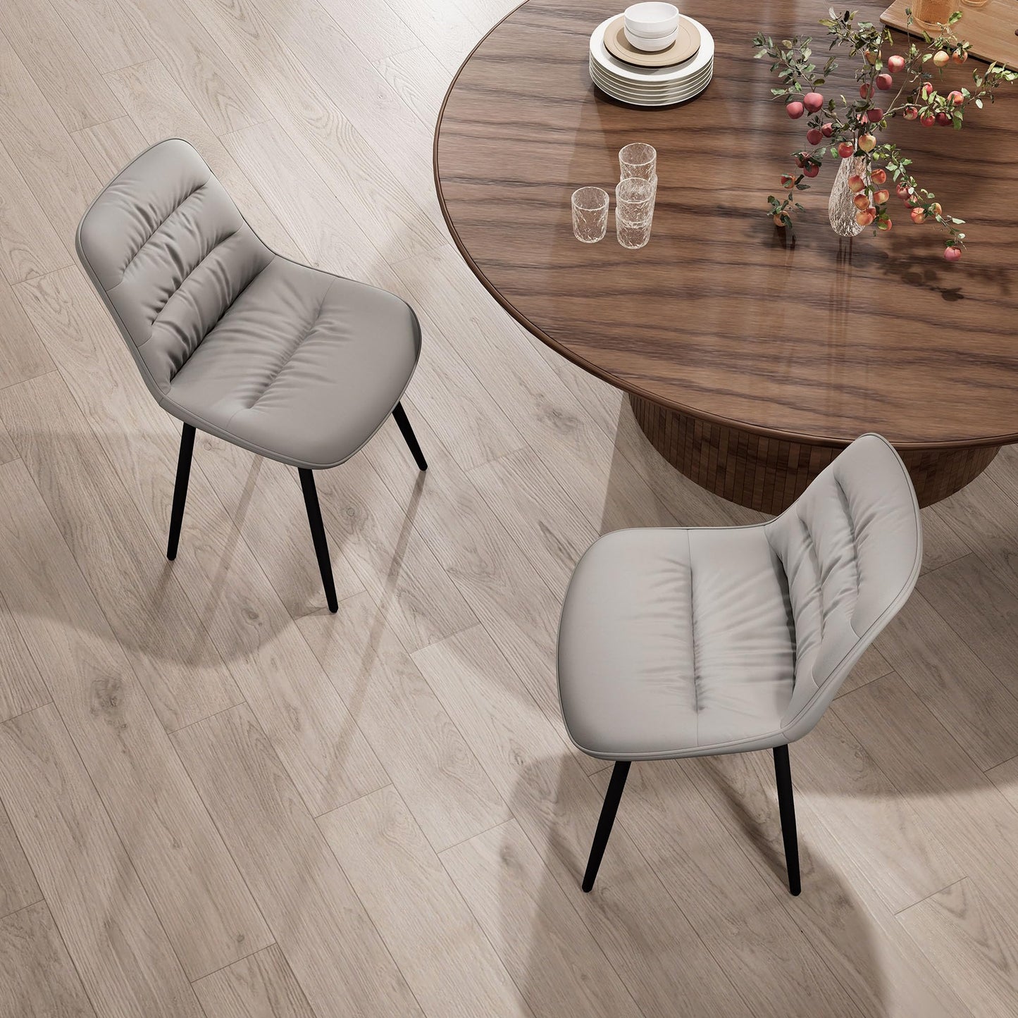 2 Modern PU Dining Chairs – Black