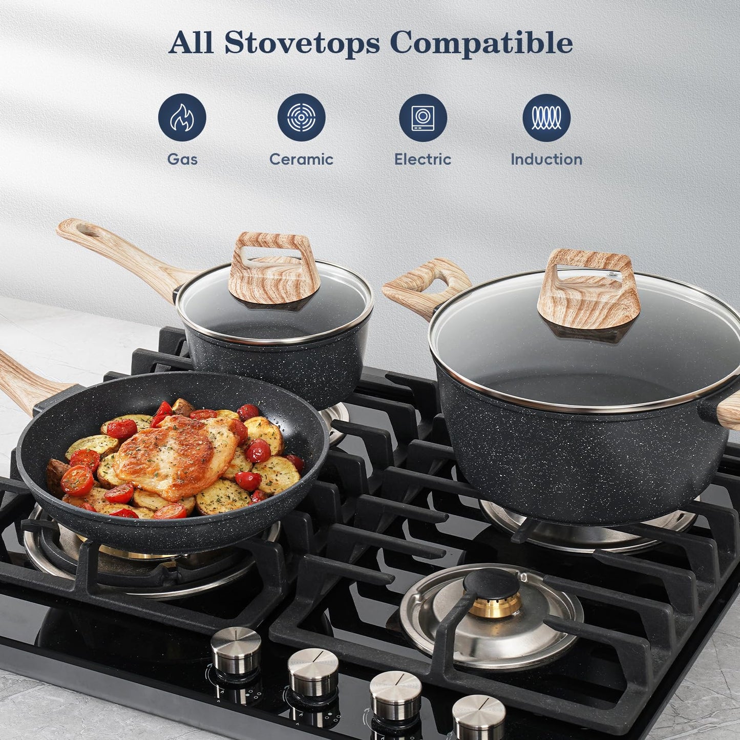 12-Pc Black Granite Cookware Set