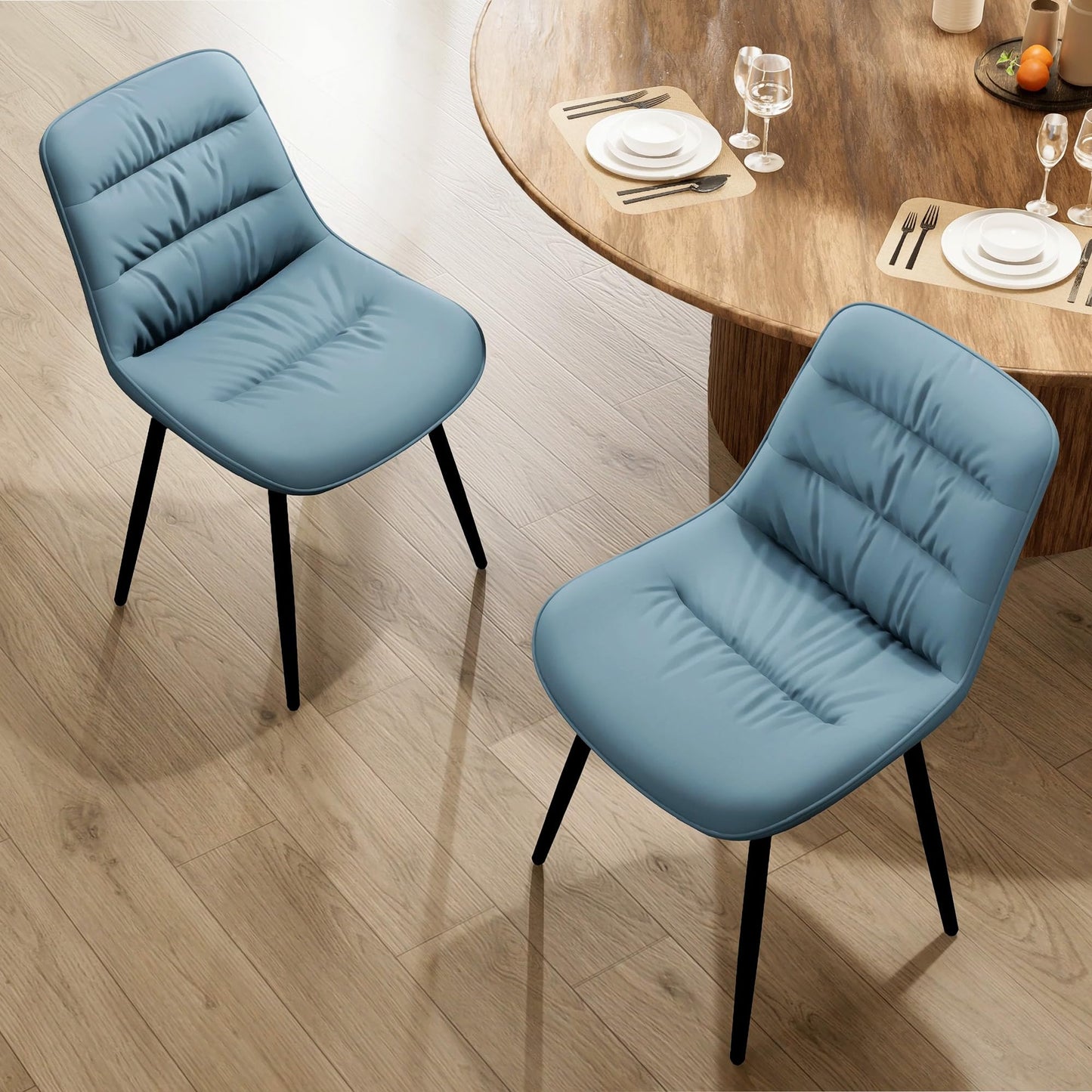 2 Modern PU Dining Chairs – Black